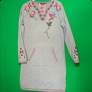DRIFTWOOD Embroidered Floral Sweatshirt Dress Size S